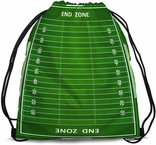 Football Field Drawstring Backpack Adjustable Shoulder Strap Green Grass with White Lines Graduated Line End Zone Drawstring Bag Sutiable for Sports Beach Short Travel Stroage 14x16.9 Inch