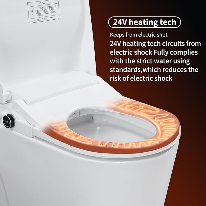 Electric Bidet Toilet Seat Elongated, Heated Toilet Seat with Bidet, Remote Control Wash, Warm Air Dryer, LED Light, Quiet Operation, Stainless Steel Nozzle, Smart Toilets (U Shape)