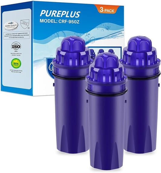 PUREPLUS CRF950Z Pitcher Water Filter Replacement for Pur PPF900Z, PPF951K, PPT700W, CR-1100C, DS-1800Z, CR-6000C, PPT711W, PPT711, PPT710W, PPT111W, PPT111R Pitchers and Dispensers, 3PACK