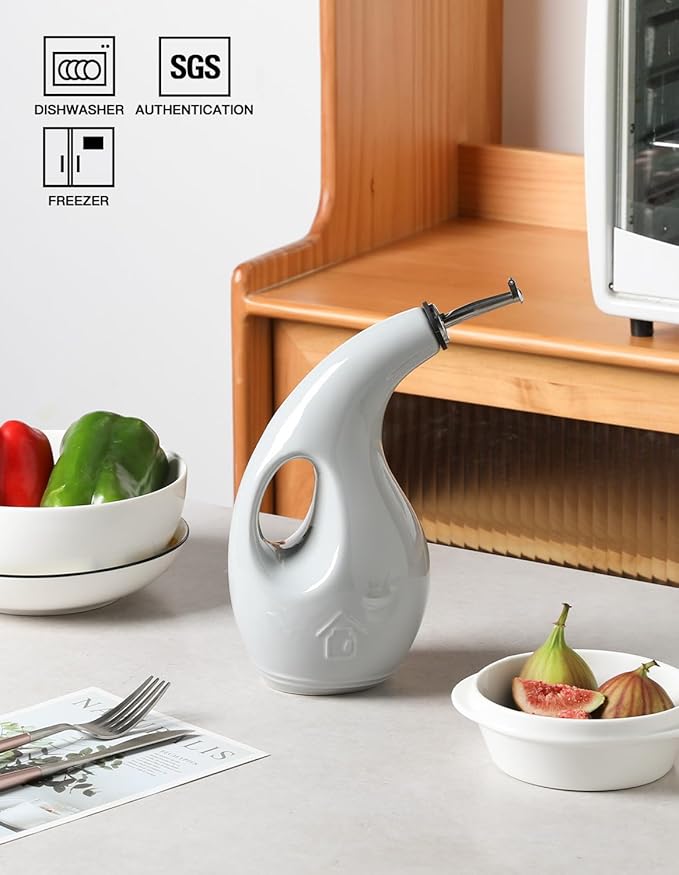 Sweejar Ceramic Olive Oil Dispenser Bottle,24 Oz Opaque Cruet Protects EVOO Oil to Reduce Oxidation, Suitable for Storage Vinegar, Coffee Syrups, Liquids (Gray)