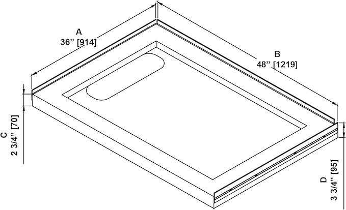 OVE Decors 48-in W x 36-in D Shower Base Pan Rectangle, Hidden Side Drain, White Acrylic, Reversible Design
