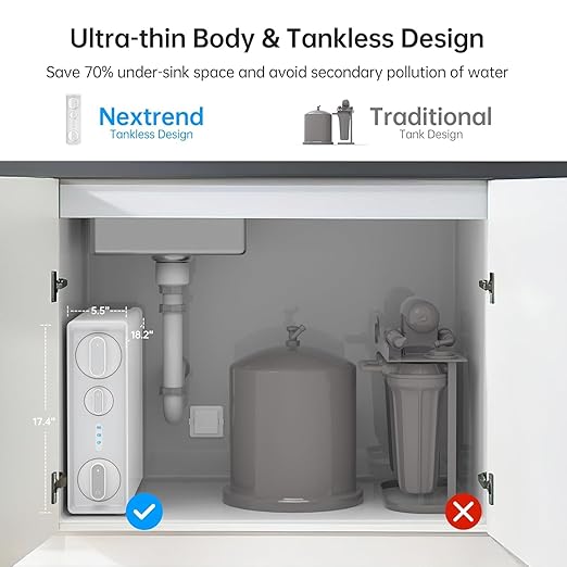 NexTrend 600GPD Reverse Osmosis System: 7 Stage Tankless Reverse Osmosis Water Filter Under Sink with Smart Faucet, NSF/ANSI 58 & 372 Certified, RO Water Filtration System, 2:1 Pure to Drain