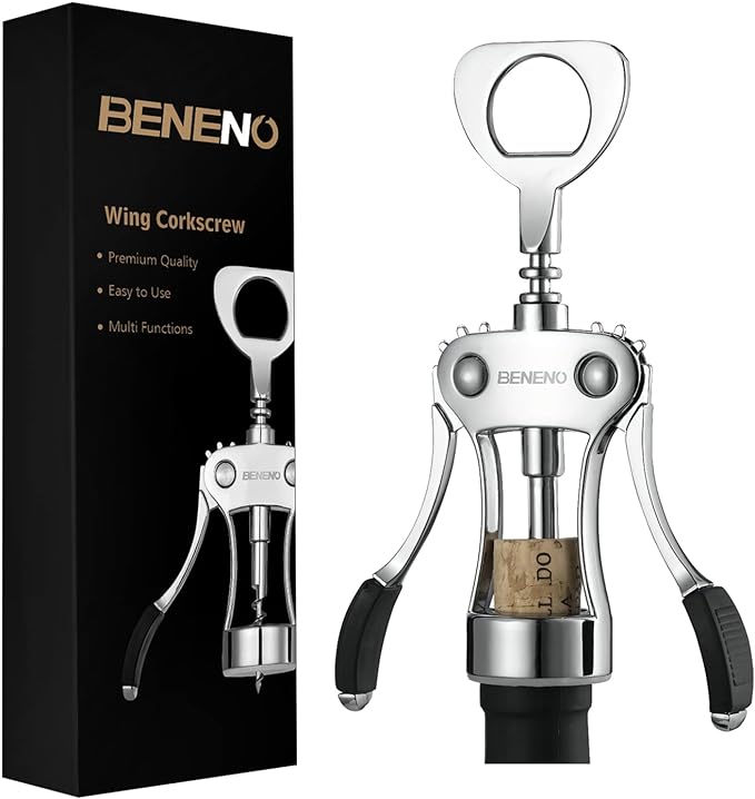Wine Opener, Zinc Alloy Premium Wing Corkscrew Wine Bottle Opener with Multifunctional Bottles Opener, Sharp Corkscrew with Ergonomic Non-slip Wing Handle, Upgrade