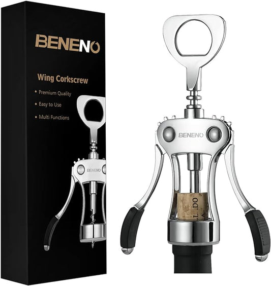 Wine Opener, Zinc Alloy Premium Wing Corkscrew Wine Bottle Opener with Multifunctional Bottles Opener, Sharp Corkscrew with Ergonomic Non-slip Wing Handle, Upgrade