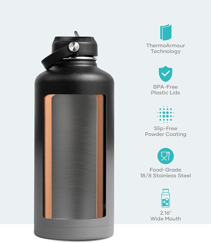 Insulated Water Bottle with Straw Lid, Modern Double Vacuum Stainless Steel Water Flask, Simple Half Gallon Water Jug, Metal Thermo Canteen Mug,87oz Sports Bottle