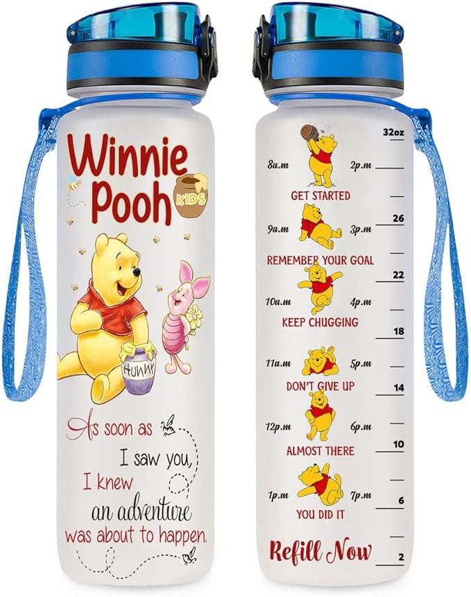 Pooh 32 Oz Water Track Bottle, As Soon As Saw You Water Bottle With Time Marker, Pooh Bear Motivational Insulated Water Bottle, Gifts For Family Friend