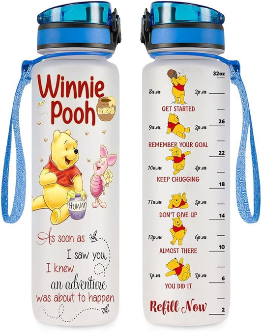 Pooh 32 Oz Water Track Bottle, As Soon As Saw You Water Bottle With Time Marker, Pooh Bear Motivational Insulated Water Bottle, Gifts For Family Friend