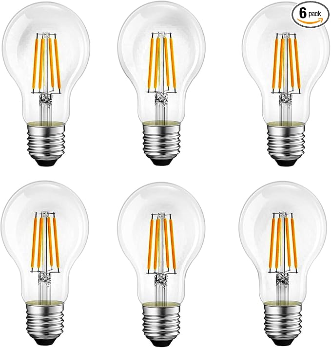 E26 LED Light Bulbs,40 Watt Equivalent,Warm White 2700K Classic Clear Glass A19 LED Filament Bulb Non-Dimmable,Pack of 6