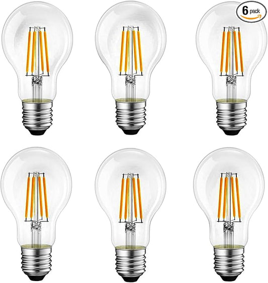 E26 LED Light Bulbs,40 Watt Equivalent,Warm White 2700K Classic Clear Glass A19 LED Filament Bulb Non-Dimmable,Pack of 6