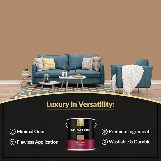 EVOLVE Signature Paint & Primer: Luxury Paint & Primer for Indoor & Outdoor Surfaces, Minimal Odor, Eggshell Sheen (Bread Brown, 1 Gallon)