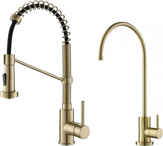 Kraus KPF-1610-FF-100SFACB Bolden Commercial Style Pull-Down Kitchen Purita Water Filter Faucet Combo, Spot Free Antique Champagne Bronze