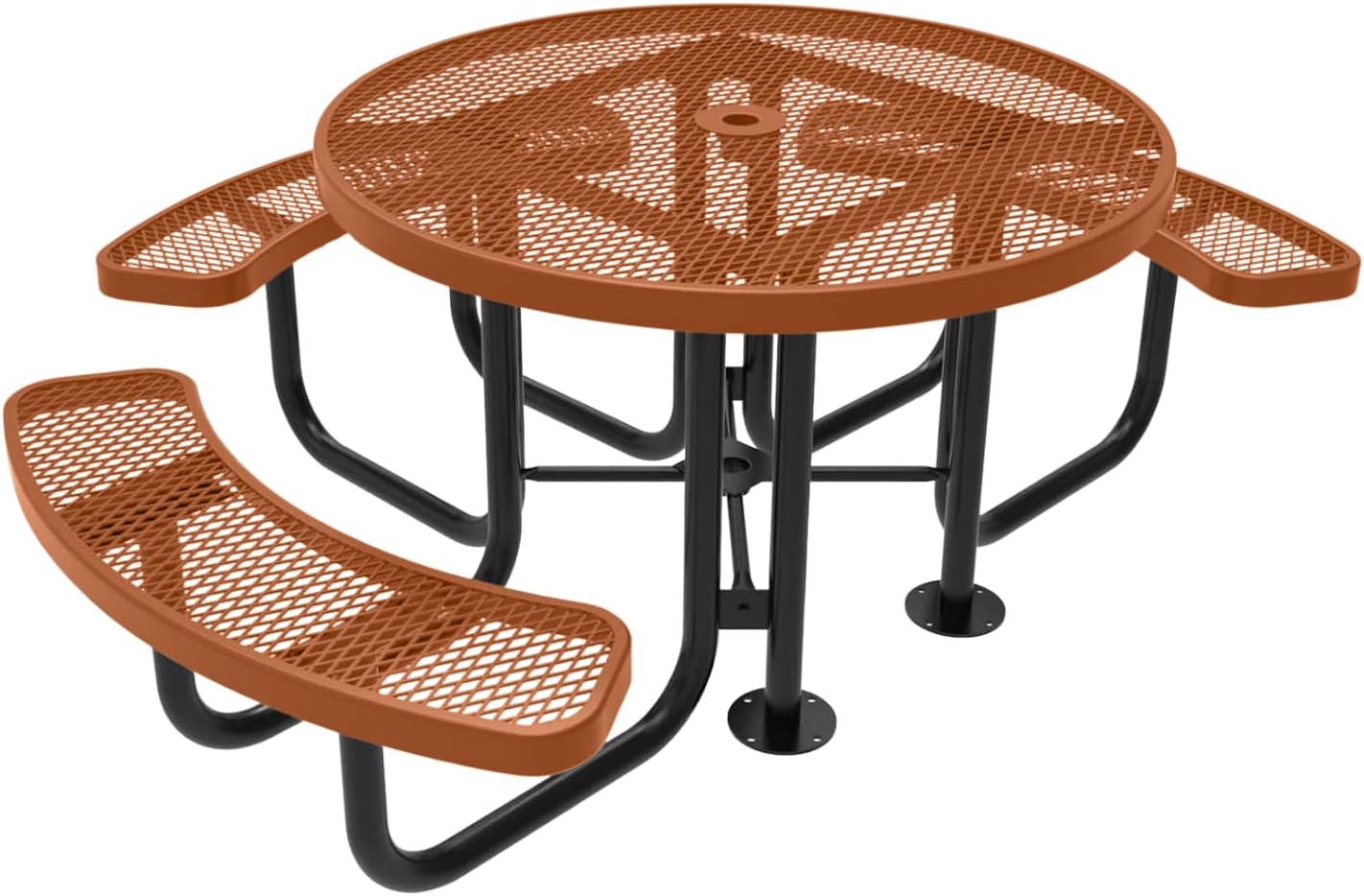 Heavy-Duty Portable Outdoor Picnic Table with Umbrella Hole, Expanded Metal Patio Dining Furniture Made in America (46" Round Top, Textured Copper)