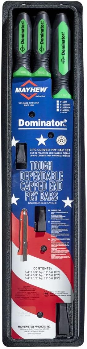 Mayhew Tools 14071GN Dominator Pro Pry Bar Set, 3-Piece Curved, Green
