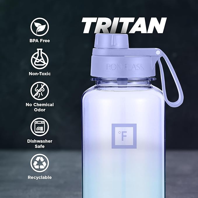 IRON °FLASK Clear Tritan Trekker Water Bottle with Chug Lid & Rubber Boot - Leak Proof & Lightweight for Gym, Hiking, Sports - Dishwasher Safe, BPA Free Plastic - Cotton Candy, 32 Oz