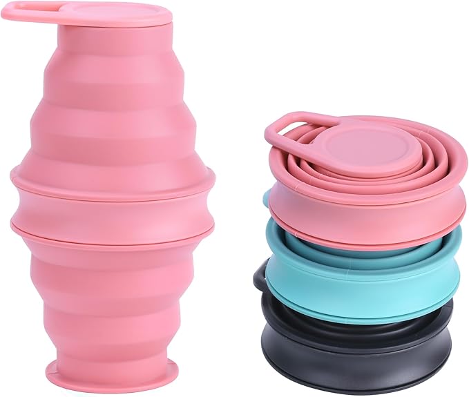 Tokhan Collapsible Silicone Water Bottle with Leak-Proof Valve - Reusable, BPA-Free, 17.6 oz/500 ml Capacity, Durable and Innovative Design - Perfect for Travel and Outdoor Activities (Gray Pink)
