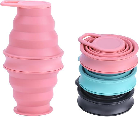 Tokhan Collapsible Silicone Water Bottle with Leak-Proof Valve - Reusable, BPA-Free, 17.6 oz/500 ml Capacity, Durable and Innovative Design - Perfect for Travel and Outdoor Activities (Gray Pink)