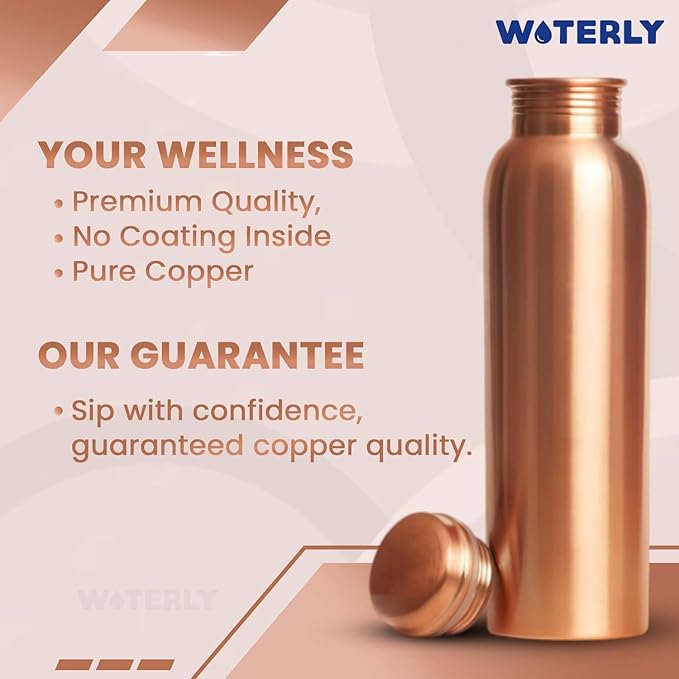 Plain Copper Water Bottle With Set Of 2 Plain Tumbler | Ayurvedic Copper Storage Water Bottle | Pure Authentic Copper Bottle (34 Oz /1000ml ) With Set 2 Copper Tumblers For Drinking