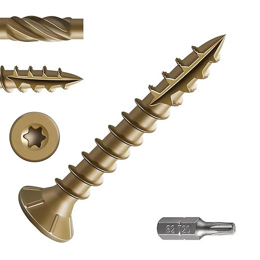 #8 * 1-1/4" Deck Screws, (1167pcs) 5 lbs.Exterior Wood Screws, Rust Resistant Epoxy Coated, Bronze, T20 Star Bit