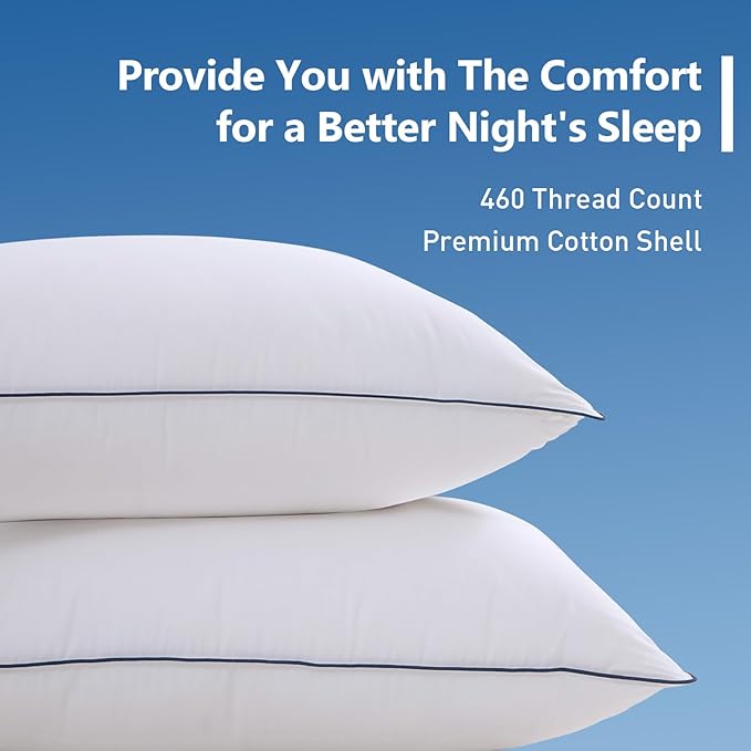 Goose Down Bed Pillow, King Size Bed Pillows for Sleeping, Ultra-Soft 750 Fill-Power Hotel Collection Pillow for Back, Stomach or Side Sleepers (20 * 36,Pack of 2)