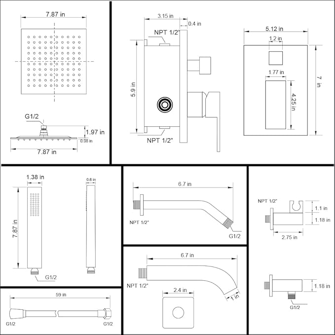 POP SANITARYWARE Brushed Gold Shower System Bathroom Shower Faucet Set with Tub Spout Wall Mounted 8 Inch Shower Head and Handle Set with Handheld 3 Function Tub and Shower Trim Kit with Valve