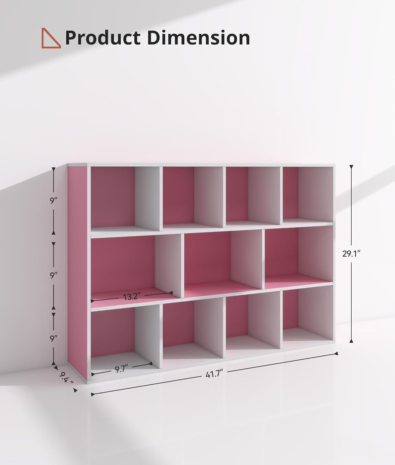 11-Cube Pink Kids Bookshelf and Toy Organizer – Wooden Storage Shelf for Girl’s Room and Nursery, Ideal Gift for Toddlers and Preschoolers