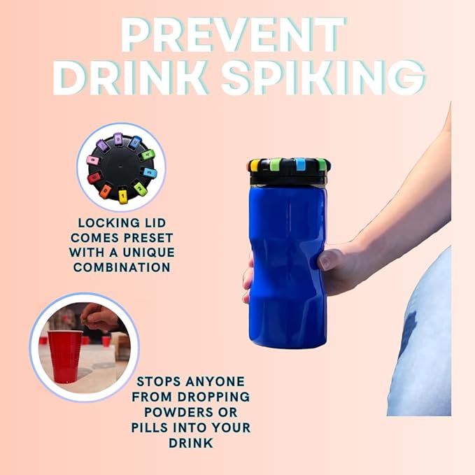 Classic - 32oz Reusable Locking Bottle Patented Anti-Drink Spiking Technology, Drink Spiking Prevention (Blue, 32 oz)