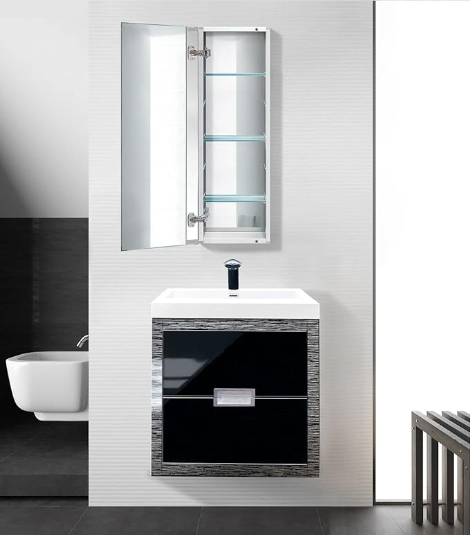 Krugg Medicine Cabinet | Recess or Surface Mount | Blum Hinge 170 Degree Soft Close|(12"x36")