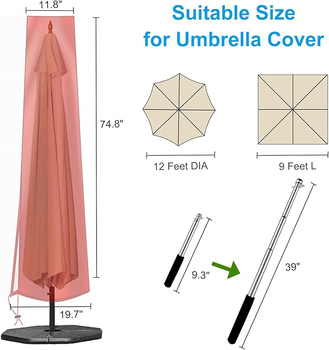 OKPOW Patio Umbrella Cover for 9ft to 12ft Outdoor Umbrellas - 420D Waterproof Garden Market Umbrella Cover Outside Parasol Covers with Zipper for Deck Pool Beach Umbrellas, Red