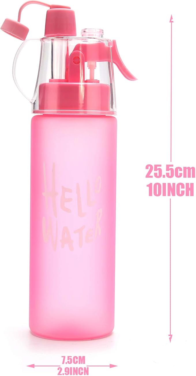 Emopeak 580ML Misting Water Bottle, 20OZ Sports Water Bottle with Spray Mist for Outdoor Hydration, BPA-Free Mist Water Bottle (Pink Frosted, 580ml/20oz)