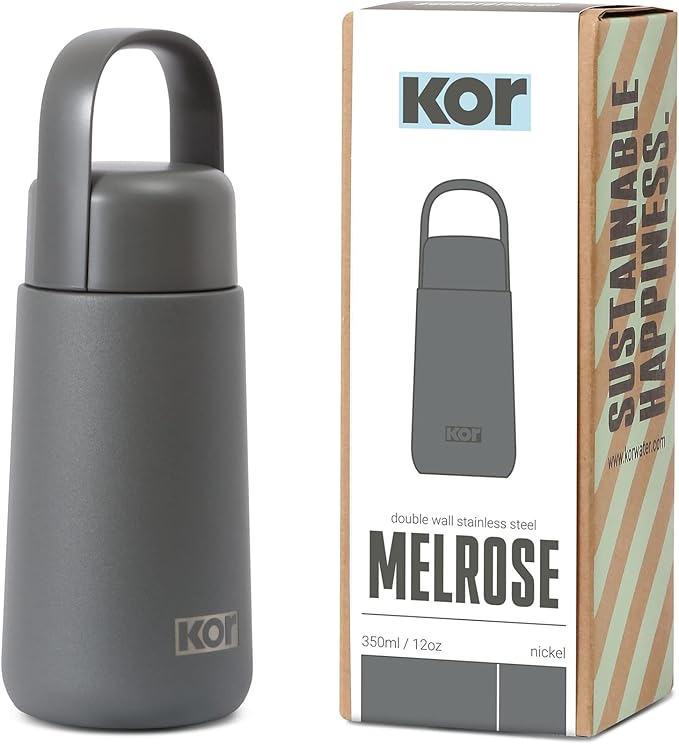 KOR Melrose 12oz Double Wall Insulated Water Bottle - Keeps Beverages Hot for 12hrs, Cold for 24hrs - Stainless Steel Design - Contoured Perfect Spout for Drinking