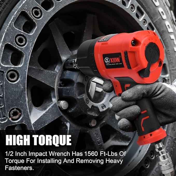 XIIW 1/2 Inch Air Impact Wrench, Max Torque 1560 ft-lbs, lightweight 4.4 lb Design, Heavy Duty 8000RPM 1/2 Air Impact Gun Driver, Twin Hammer Pneumatic Tool for Automobile Repair