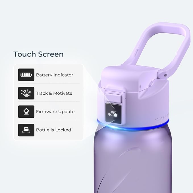 Smart Water Bottle with Reminder to Drink Water, Motivate & Tracking Hydration Water Bottle with App, 32 oz Tritan BPA-Free Plastic Water Bottles for Gym, School, Office - Purple