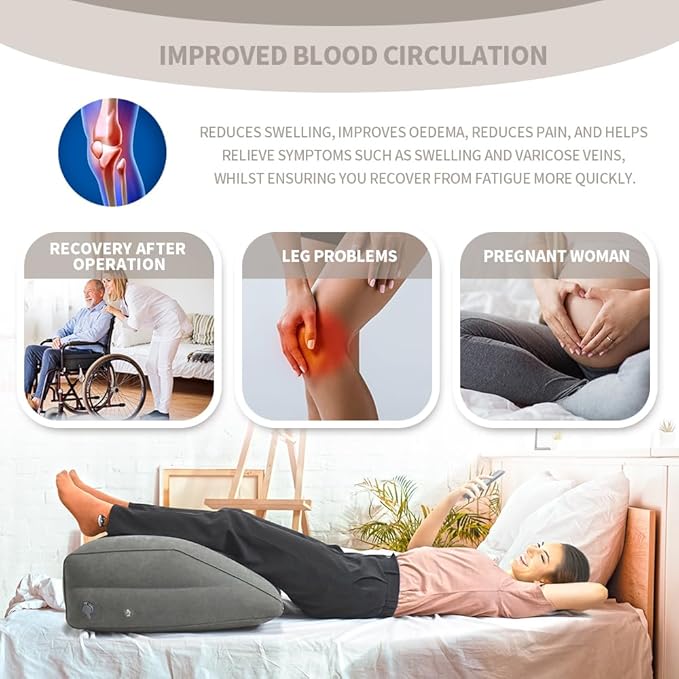 Nevife Inflatable Triangle Bed Wedge Pillow-Fast Inflating/Deflation Valve-Portable Travel Leg Elevation,Adjustable Incline Pillow for Back Support,Sleeping, Acid Reflux,Snuoring,Footrest