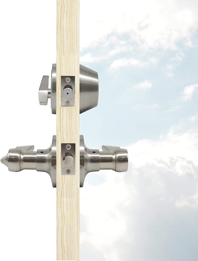 Satin Nickel Entry Levers and Single Cylinder Deadbolt Locksets with Same Key,Keyed Alike Entrance Locks,Drop/Wave Lever Style,10Pack