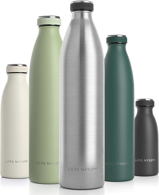 LARS NYSØM Stainless Steel Insulated XL Water Bottle 12oz 17oz 25oz 34oz 51oz | BPA-free Insulated Thermo Flask for Hot and Cold Beverages | Leakproof Large Drinking Bottle (Stainless Steel, 51oz)