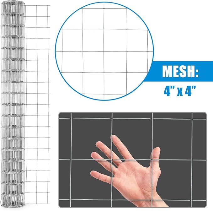 Fencer Wire Welded Wire Fence 12.5 Gauge, Galvanized Welded Fence Wire Roll, Mesh Size 4-Inch x 4-Inch, Hog Wire Fencing Cage, Multiple Use for Home Improvement & Animals Enclosure (5ft. x 100ft.)