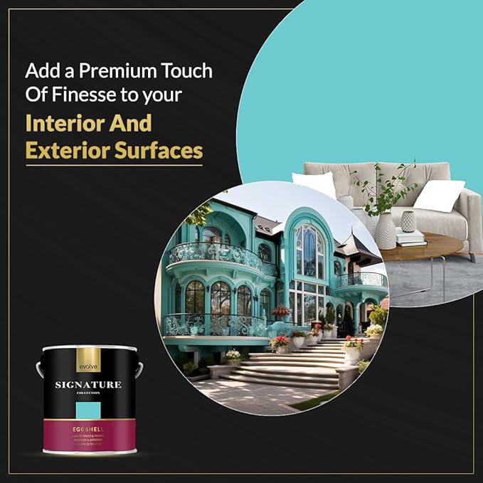 EVOLVE Signature Paint & Primer: Luxury Paint & Primer for Indoor & Outdoor Surfaces, Minimal Odor, Eggshell Sheen (1G & 5G) (Aqua Turquoise, 1 Gallon)