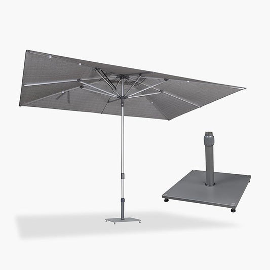 PURPLE LEAF 9 X 12 FT Semi-Auto Outdoor Patio Umbrella with Base Market Table Sun Umbrellas with 8 Aluminum Sturdy Ribs for Backyard Deck Garden Pool (Silver Pole Gray Canopy)