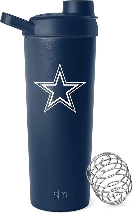 Simple Modern Officially Licensed NFL Dallas Cowboys Stainless Steel Shaker Bottle with Ball 24oz | Metal Insulated Cup for Protein Mixes, Shakes and Pre Workout | Rally Collection | Dallas Cowboys
