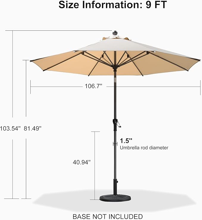 PURPLE LEAF 9' Round Patio Umbrella Outdoor Table Umbrella Aluminum Frame Market Umbrella Sun Umbrella with 8 Sturdy Ribs & Tilt for Garden Deck Lawn & Pool Beige