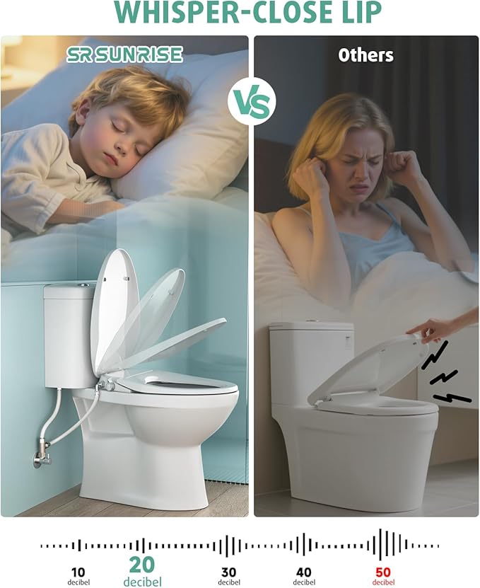 SR SUN RISE Non-Electric Bidet Toilet Seat with Dual Nozzles for Feminine & Rear Wash, Adjustable Pressure, Ambient Water Temperature, Self-Cleaning Nozzles, Easy Installation for Elongated Toilets