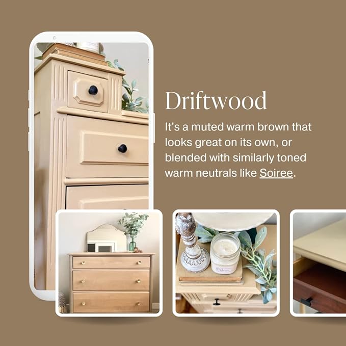 Country Chic All-in-One Chalk Paint for Furniture, Cabinets, Home Decor, Eco-Friendly, Matte Finish, Built-In Primer & Top Coat for Wood, Metal - Driftwood (Brown) - Quart 32 oz (950 ml)