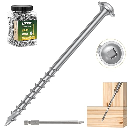 Pocket Hole Screws 3 Inch，160Pcs Exterior Pocket Screws #10 X 3 Reverse-Thread 2X Faster Self-Tapping for Woodworking DIY Projects Pocket Joinery Drive Bit Included(Silver)