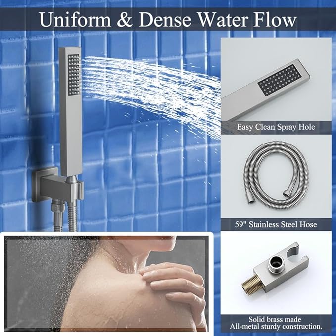 16 Inch Brushed Nickel Ceiling Mount Shower System Bathroom Luxury Rain Mixer Shower Combo Set Ceiling Rainfall Shower Head System Faucet Contain Rough-in Valve and Trim Included