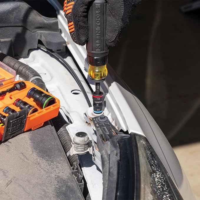 Klein Tools 65242 KNECT Impact Socket Set, Ratcheting Screwdriver Set, 1/4-Inch Drive, SAE and Metric Flip Sockets, 16 Hex Sizes, Adapters, MODbox Case