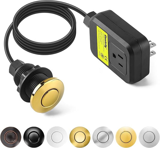 Garbage Disposal Air Switch Kit Sink Top Waste Disposal Stainless Steel Golden Polished On/Off Air Button Food and Waste Disposals Part by Etoolcity, UL Listed LF40-C062
