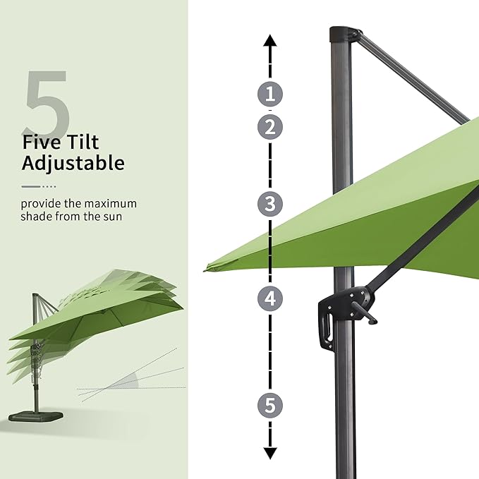 PURPLE LEAF 10' X 13' Patio Umbrella Outdoor Cantilever Rectangle Umbrella Aluminum Offset Umbrella with 360-degree Rotation for Garden Deck Pool Patio Apple Green