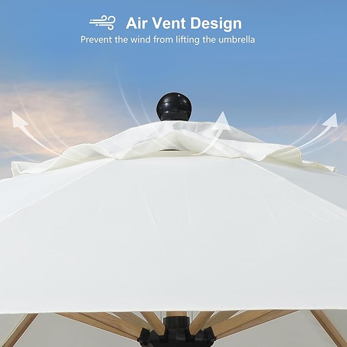 PURPLE LEAF 8 Feet Patio Umbrella Outdoor Table Umbrella Aluminum Market Umbrella with Push Button Tilt & 8 Sturdy Ribs and Crank Round Commercial Sun Umbrella for Garden Patio Balcony, Cream