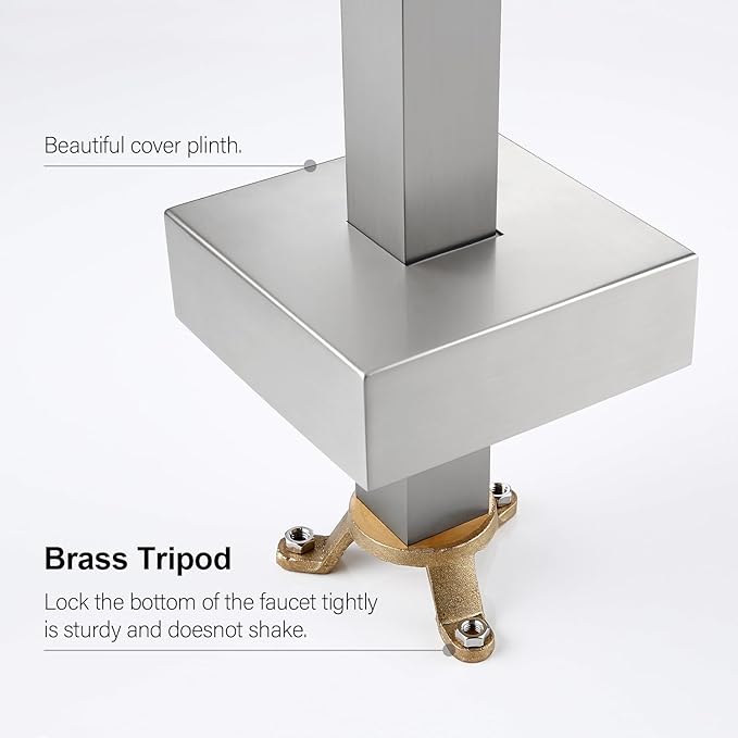 BAGNOLUX Solid Brass Floor Mount Bathtub Faucet Free Standing Tub Faucet Freestanding Tub Filler Brushed Nickel High Flow Rate Swivel Spout with Hand Shower, ‎YGSLT-Waterfall Brushed Nickel