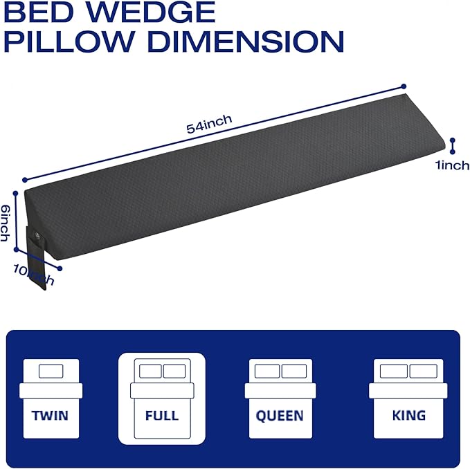 Full Size Bed Wedge Pillow for Headboard/Full Mattress, Bed Wedge Gap Filler Triangle Pillow Plus Long Bed Bolster Pillow for Space Between Bed and Headboard Loft College Dorm Room Essentials Grey